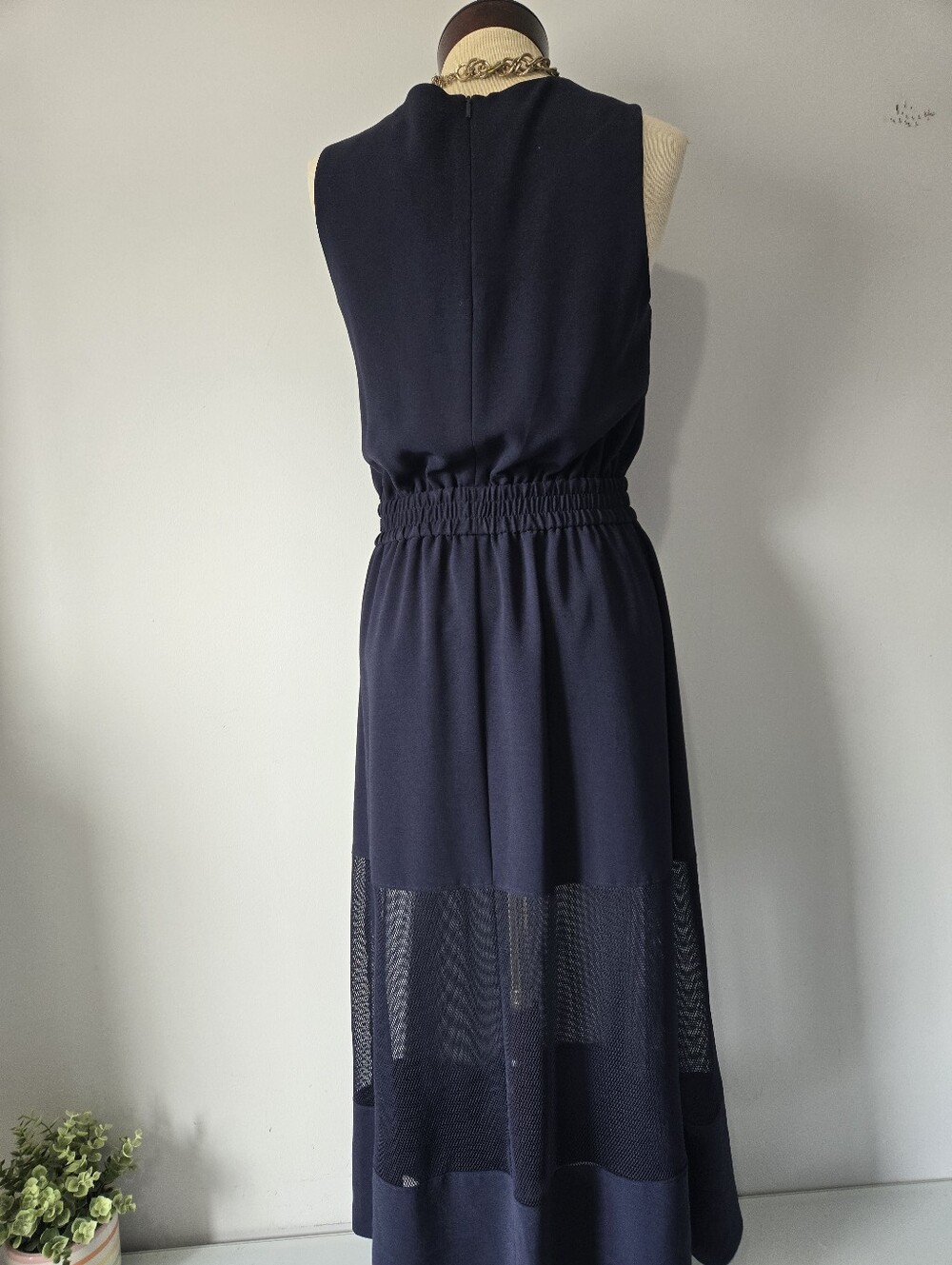 Armani Exchange Navy Sleeveless Maxi Dress with Sheer Mesh Panel. Size 4 - Picture 7 of 14